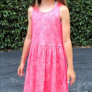 Girls bright pink lace flower dress